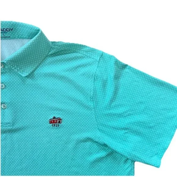 Draddy Sport Stretch Aqua Blue Polo Golf Shirt 1921 Logo Men's Size Large - Picture 3 of 8